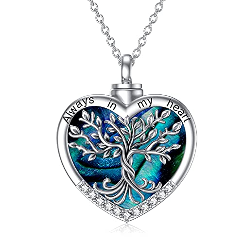 TOUPOP Heart Tree of Life Urn Necklace for Ashes Sterling Silver Abalone Shell Tree of Life Cremation Jewelry with Funnel Filler Memorial Jewelry Gifts for Women Men - Image 1