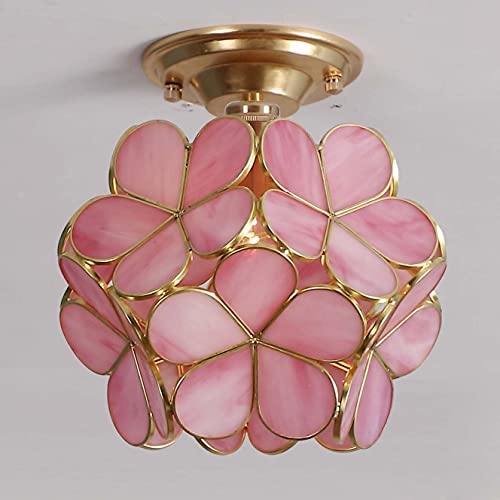Bieye L10822 Flower Petals Tiffany Style Stained Glass Close to Ceiling Light for Home Decor (Pink, 8" Cherry Blossom) - Image 2