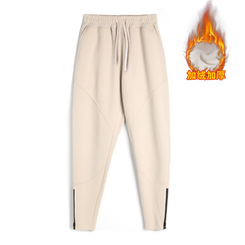 fleece-lined Thickened Sweater Sports Mens Running Loose Autumn and Winter American Style Fitness Pants Straight Tube Zipper Leg Casual Pants Modern gray  - Image 5