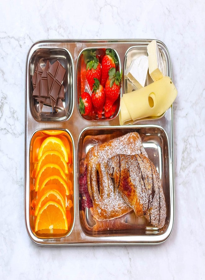 ecozoi Stainless Steel Divided Plates Set of 2 - Extra Large, Deep 5 Multi Compartment Serving Tray with Divider - Full Meal Size, Portion Control Dinner Plates for Kids and Adults - Image 3
