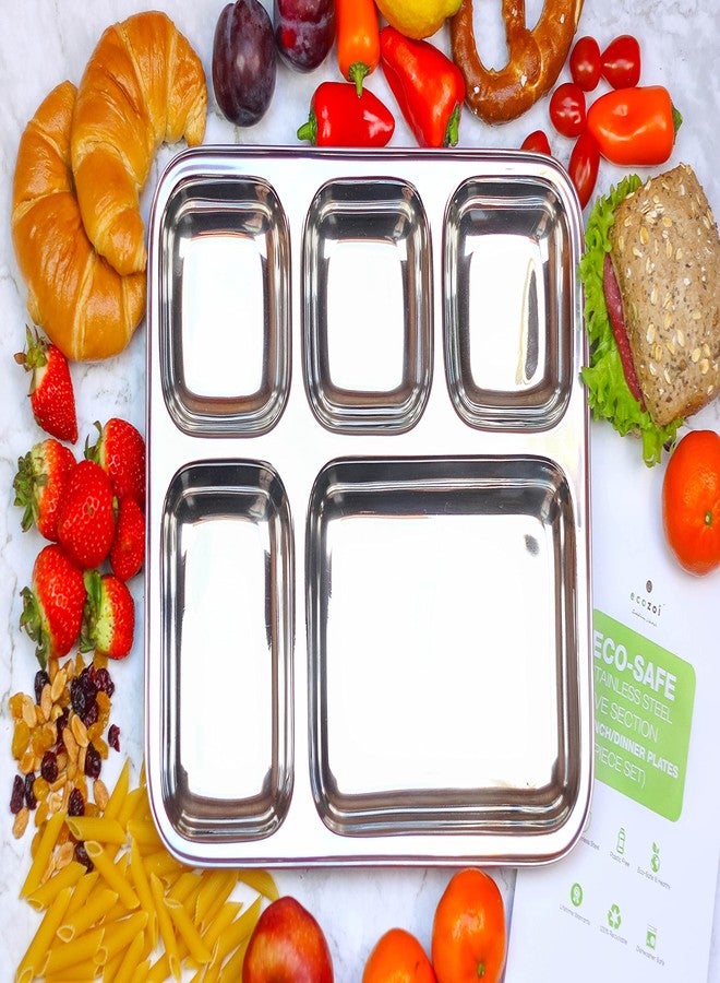 ecozoi Stainless Steel Divided Plates Set of 2 - Extra Large, Deep 5 Multi Compartment Serving Tray with Divider - Full Meal Size, Portion Control Dinner Plates for Kids and Adults - Image 4