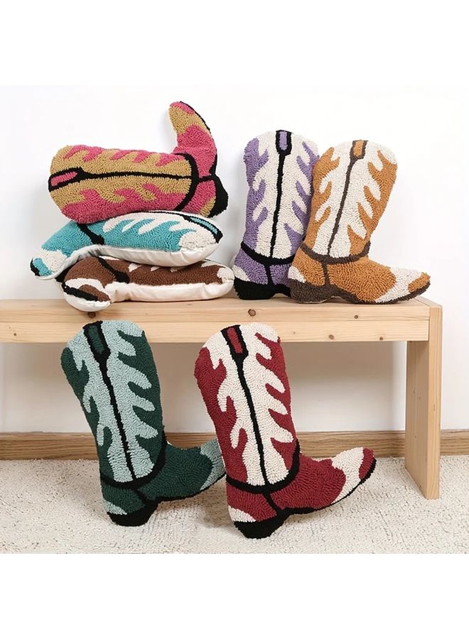 Yellow Boot Shaped Cushion 11x14 Inch Tufted Embroidery Decor For Bed Living Room - Image 2