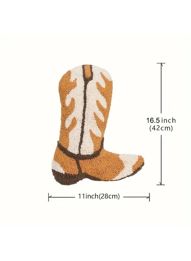 Yellow Boot Shaped Cushion 11x14 Inch Tufted Embroidery Decor For Bed Living Room - Image 3