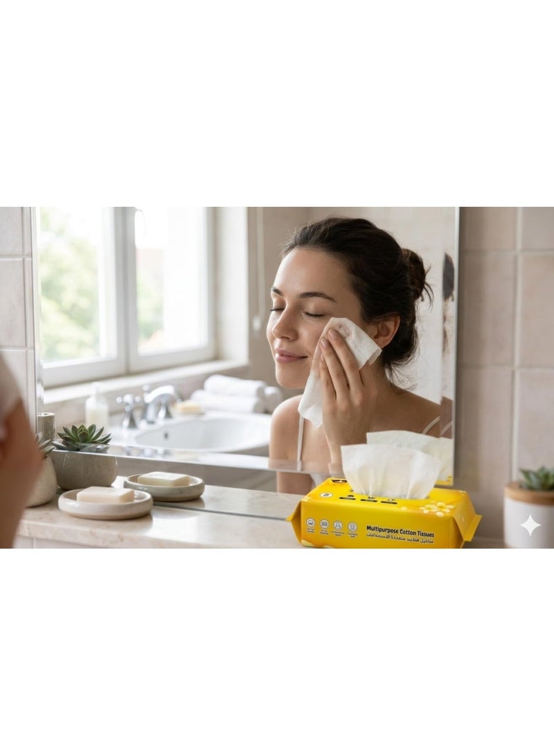 4basix Multipurpose Cotton Tissues | Soft, Lint-Free & Durable Cotton Wipes | Gentle on Skin | No Fluorescent Agents | Ideal for Makeup Removal, Baby Care & Daily Cleaning, 70 PCS - Image 4