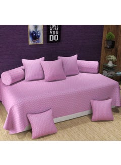 MORADO MORADO 160 TC Glace Cotton Diwan Set of 8 Pieces Including 1 Bedsheet 5 Cushion Covers and 2 Bolster Covers Pink Medium Size  - Image 1