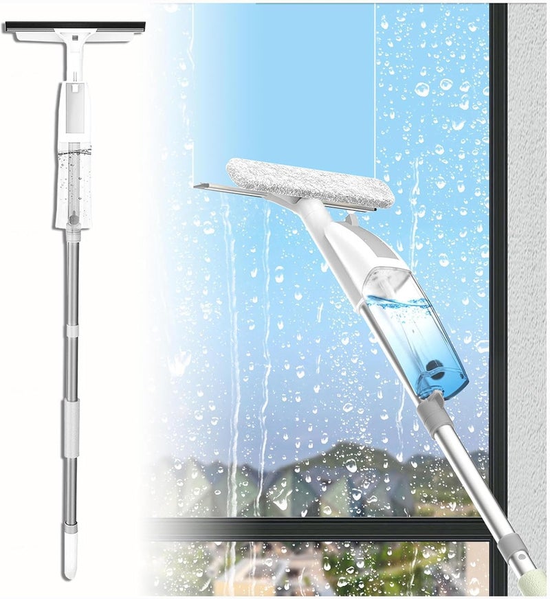 MORPICH 3 in 1 Spray Window Washing Kit with Extension Pole, Glass Squeegee Car Window Cleaner Tool Window Cleaning Equipment, Dual-Sided for Scraping & Washing Home Cleaning Tool - Image 1
