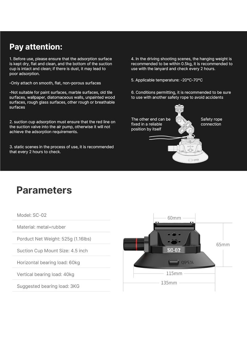 Ulanzi - Ulanzi SC-02 Strong Suction Cup Mount for Camera Action Camera | Compatible with Sony Canon Nikon Mirrorless DSLR Camera | 3KG Max Load | 12cm Base Mount | Phone Action Camera Mounts - Image 1