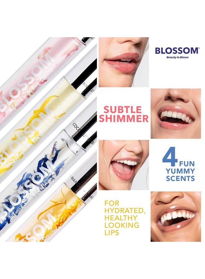 Blossom Lip Gloss & Lip Oil with Olive Oil + Grape Seed Oil, Moisturizing and Hydrating Shimmer Sparkle, Infused with Real Flowers, 3g, Coconut - Image 4