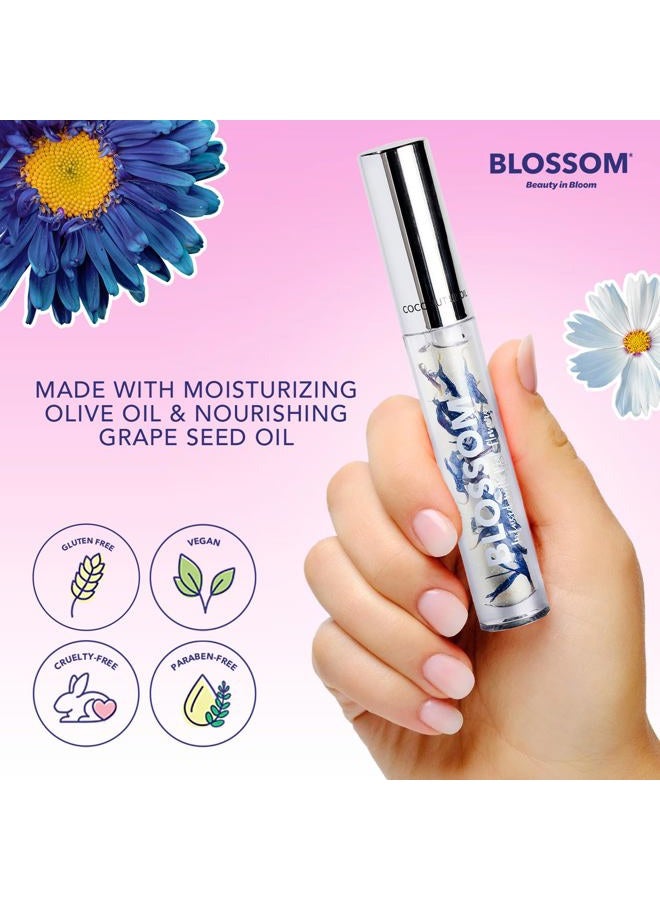 Blossom Lip Gloss & Lip Oil with Olive Oil + Grape Seed Oil, Moisturizing and Hydrating Shimmer Sparkle, Infused with Real Flowers, 3g, Coconut - Image 3