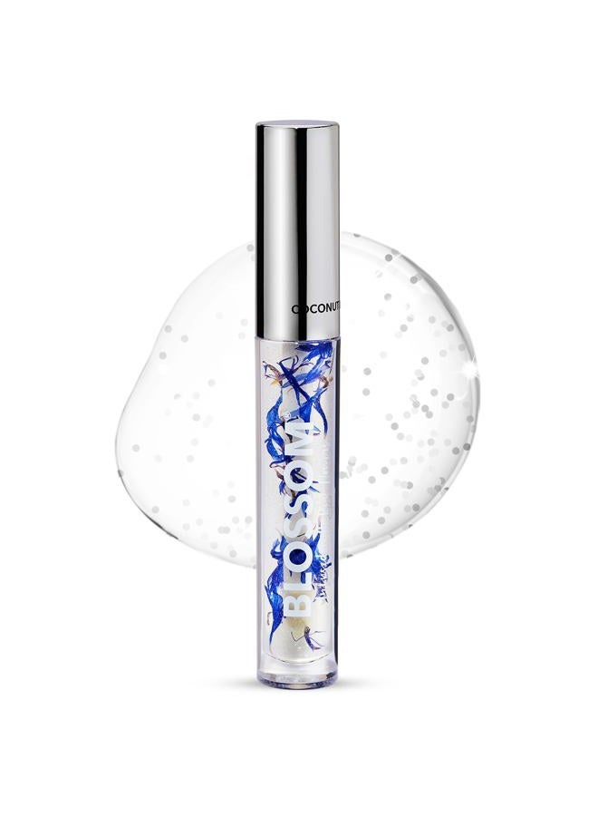 Blossom Lip Gloss & Lip Oil with Olive Oil + Grape Seed Oil, Moisturizing and Hydrating Shimmer Sparkle, Infused with Real Flowers, 3g, Coconut - Image 1