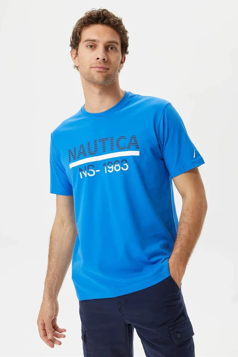 نوتيكا 100% Cotton Brand Printed Crew Neck Standard Fit T Shirt Men's T Shirt V35532T 4sj