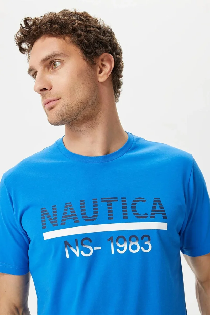 نوتيكا 100% Cotton Brand Printed Crew Neck Standard Fit T Shirt Men's T Shirt V35532T 4sj