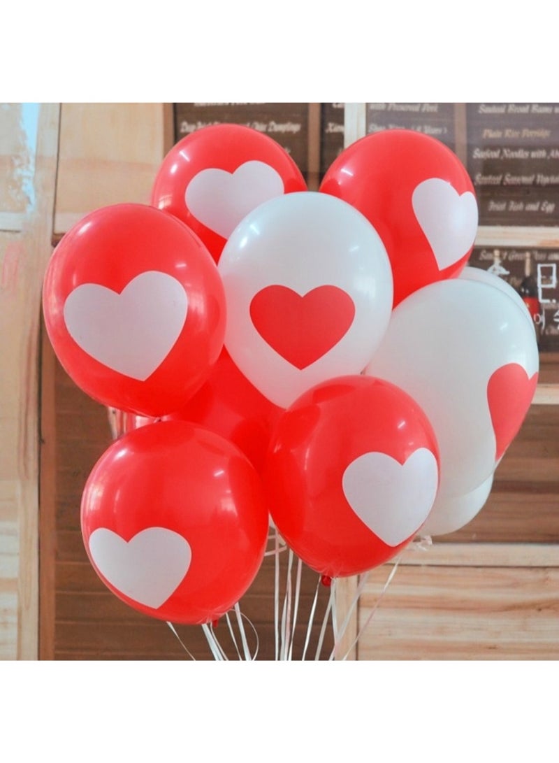 10pcs - Heart Print Red & White Latex Balloons – 12-Inch Romantic Balloons for Valentine’s, Weddings & Anniversaries - Image 1