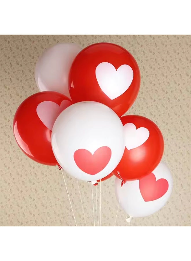 10pcs - Heart Print Red & White Latex Balloons – 12-Inch Romantic Balloons for Valentine’s, Weddings & Anniversaries - Image 2