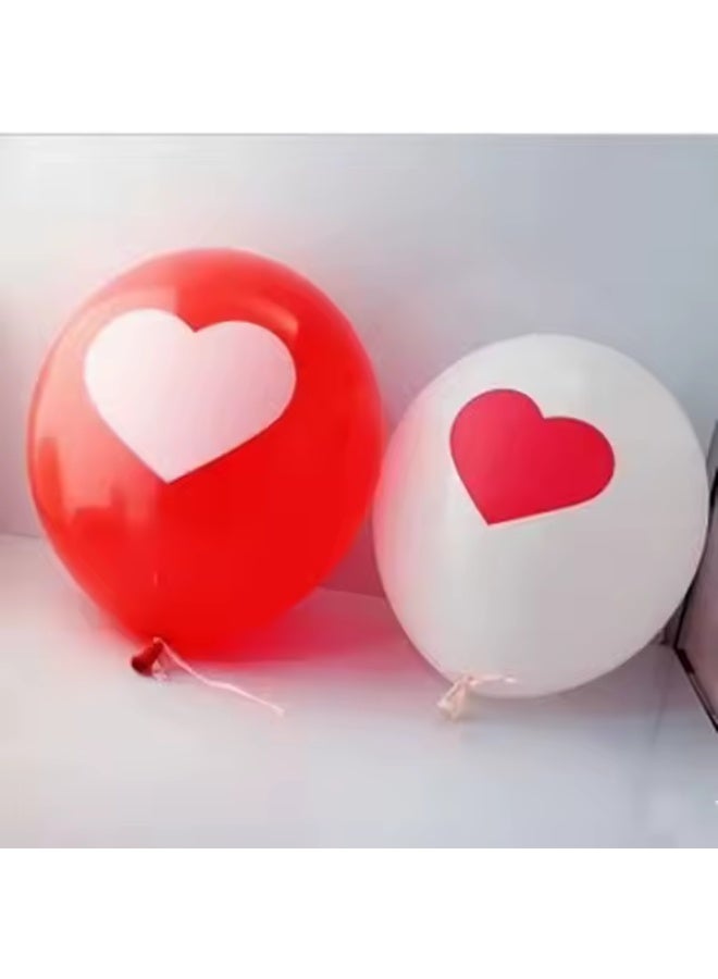10pcs - Heart Print Red & White Latex Balloons – 12-Inch Romantic Balloons for Valentine’s, Weddings & Anniversaries - Image 3
