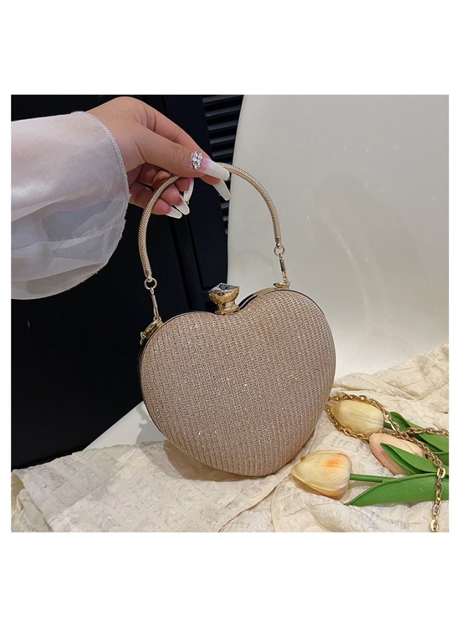 Classy Dinner Banquet Bag Texture Cute Heart-shaped Small Bag Versatile Chain Bag Dinner Bag Manufacturer-Color:Gold - Image 4