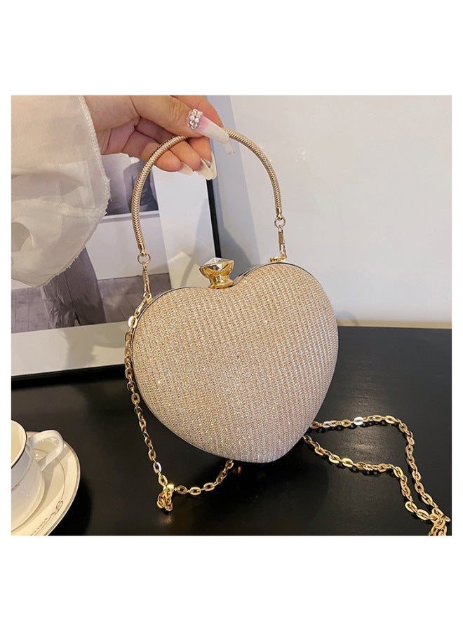 Classy Dinner Banquet Bag Texture Cute Heart-shaped Small Bag Versatile Chain Bag Dinner Bag Manufacturer-Color:Gold - Image 1