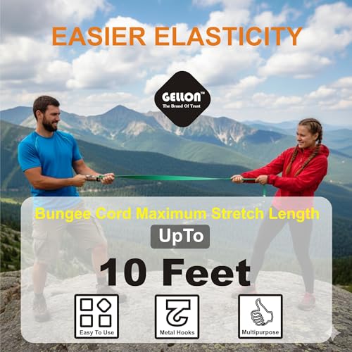 Gellon 6.5 Feet Long & 1 Inch Wide Thick Strip Bungee Cord with Steel Hook Stretched Up to 10 Feet/Shock Cord Luggage Tying Rope Pack of 1 - Image 4