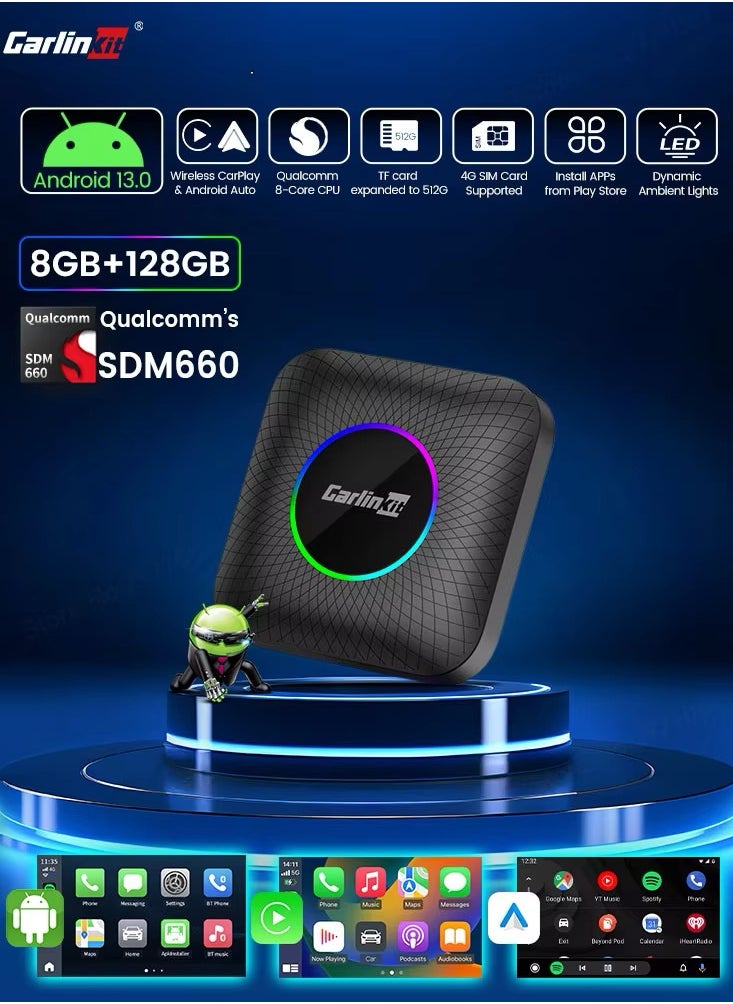 كار لينكيت - 2025 كارلينكيت كاربلاي آي بوكس إس دي إم 660 8 نوى أندرويد 13 صندوق تلفاز ذكي لاسلكي كاربلاي أندرويد صندوق بث تلقائي 8 جيجابايت رام 128 جيجابايت روم مدعوم يو إس بي إيه - Image 1