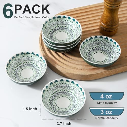 Howise Set of 6 Deep Soy Sauce Dishes, 3.7 inch Ceramic Dipping Bowls 4 oz Small Dip Bowls Sauce cups for Condiment Sushi Bowl, Mini Bowl for Side Dish, Ketchup, Soy Appetizer Plates - Image 2