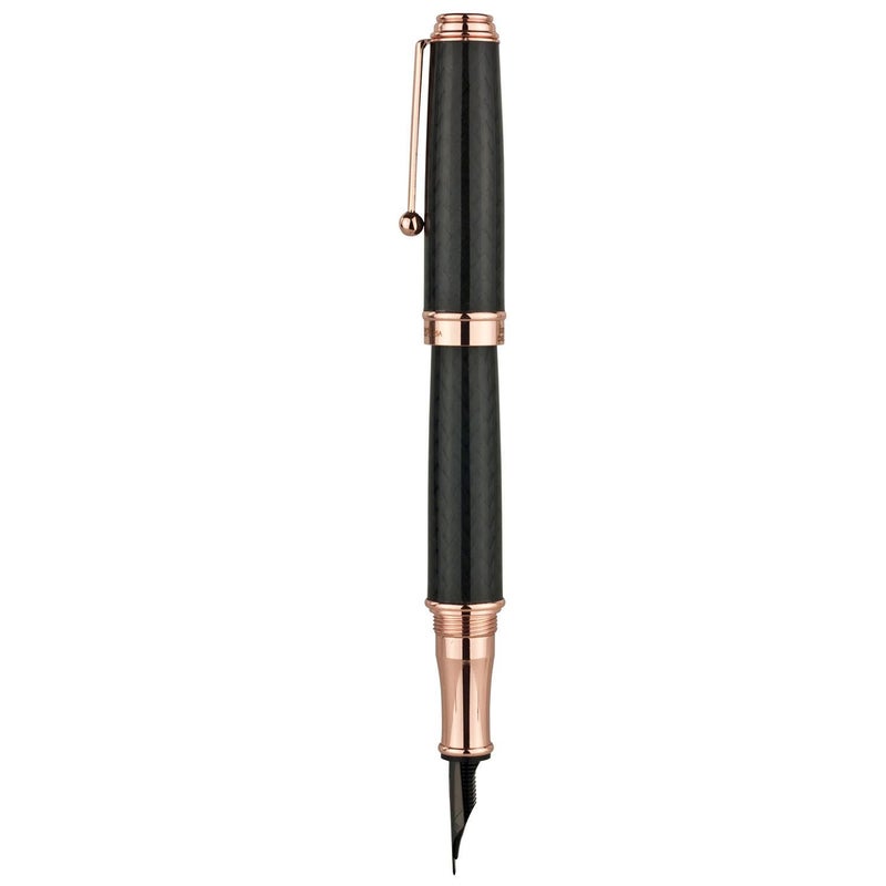Monteverde Invincia Deluxe Fountain Pen - Rose Gold - Medium Nib, Carbon Fiber Design with 18 Karat Rose Gold Plated Accents, Premium Writing Instrument - Image 4