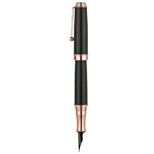 Monteverde Invincia Deluxe Fountain Pen - Rose Gold - Medium Nib, Carbon Fiber Design with 18 Karat Rose Gold Plated Accents, Premium Writing Instrument - Image 1