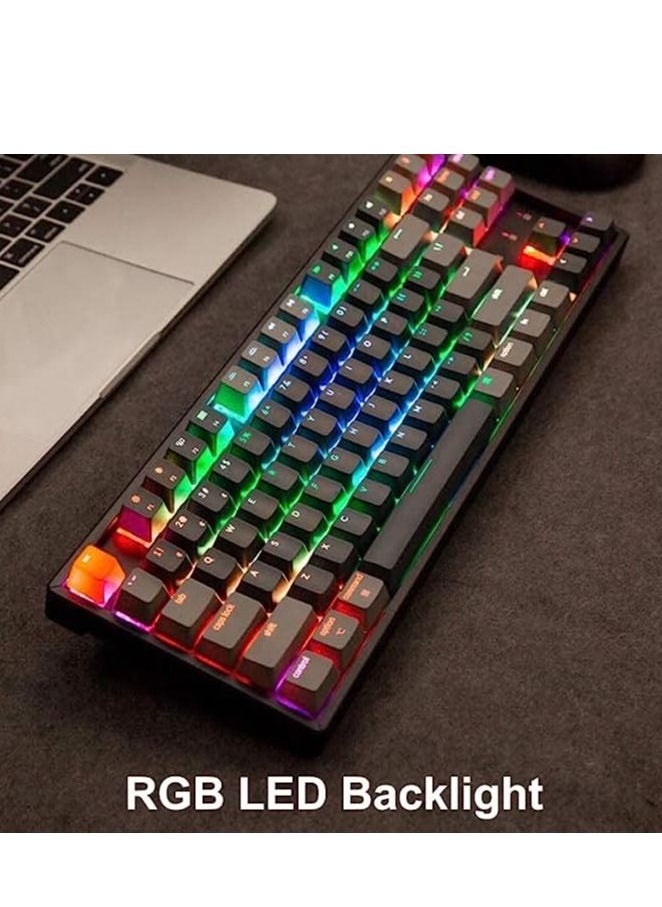 Keychron K8 Bluetooth Mechanical Keyboard, 87 Key Wireless Tenkeyless Keyboard with Gateron Blue Switch/RGB LED Backlit/N-Key Rollover, Compact USB Wired Gaming Keyboard for Mac Windows (Keyboard-K8)