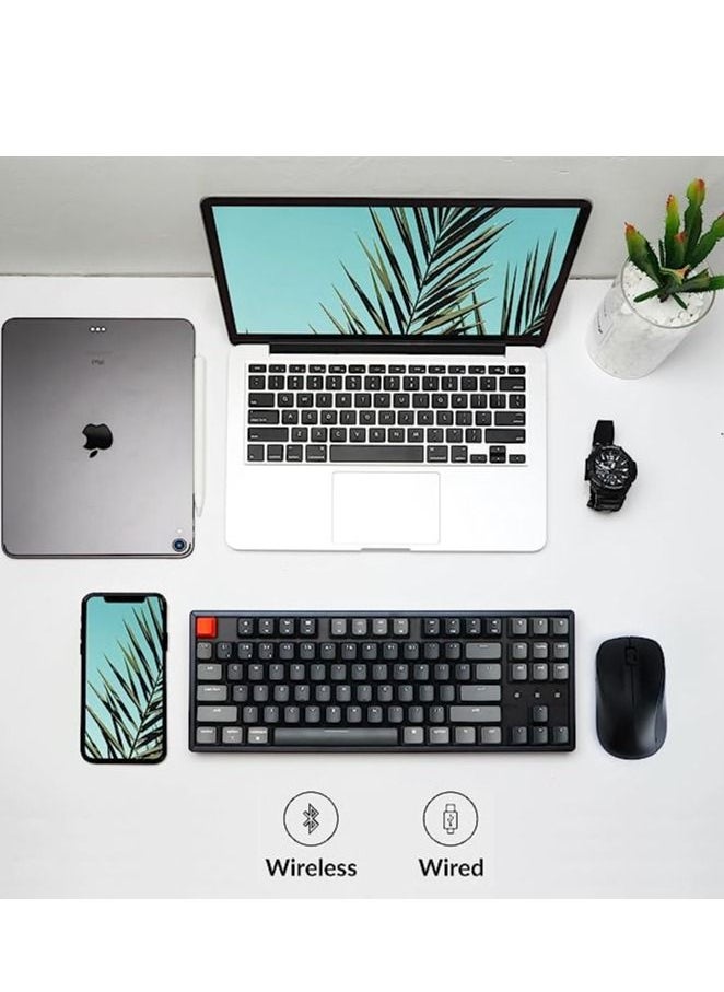Keychron K8 Bluetooth Mechanical Keyboard, 87 Key Wireless Tenkeyless Keyboard with Gateron Blue Switch/RGB LED Backlit/N-Key Rollover, Compact USB Wired Gaming Keyboard for Mac Windows (Keyboard-K8)