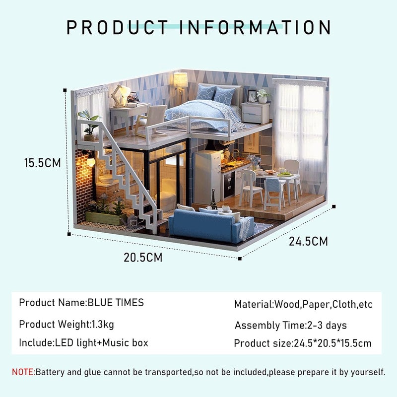 CUTEROOM DIY Miniature Dollhouse Kit with Furniture, Wooden Doll House Kit with LED Lights (L032) - Image 3