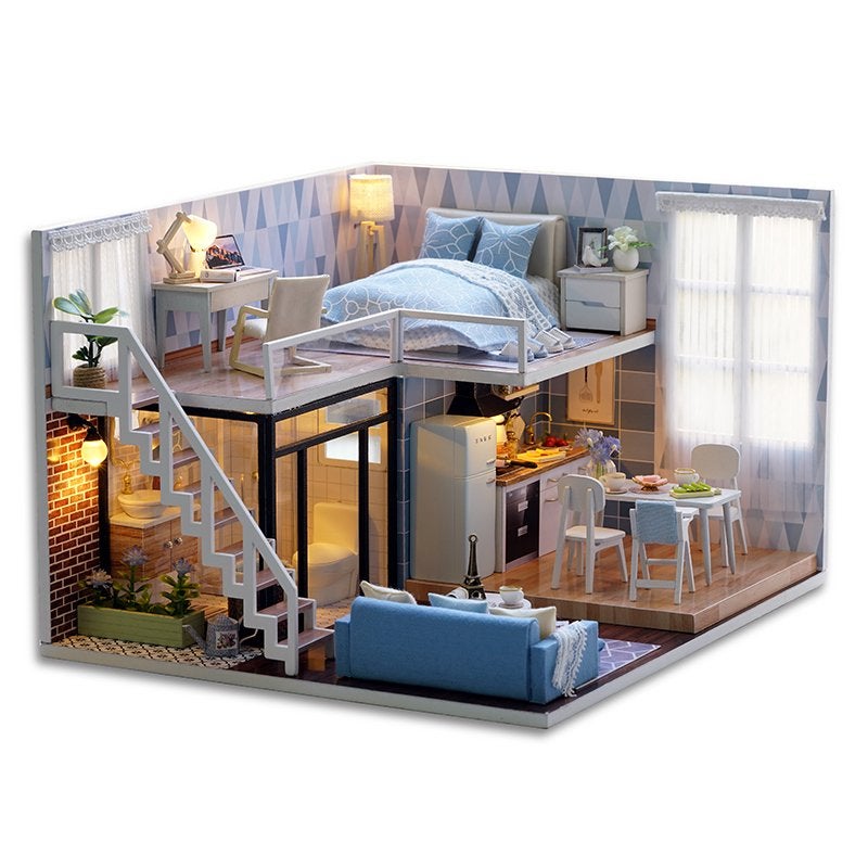 CUTEROOM DIY Miniature Dollhouse Kit with Furniture, Wooden Doll House Kit with LED Lights (L032) - Image 1