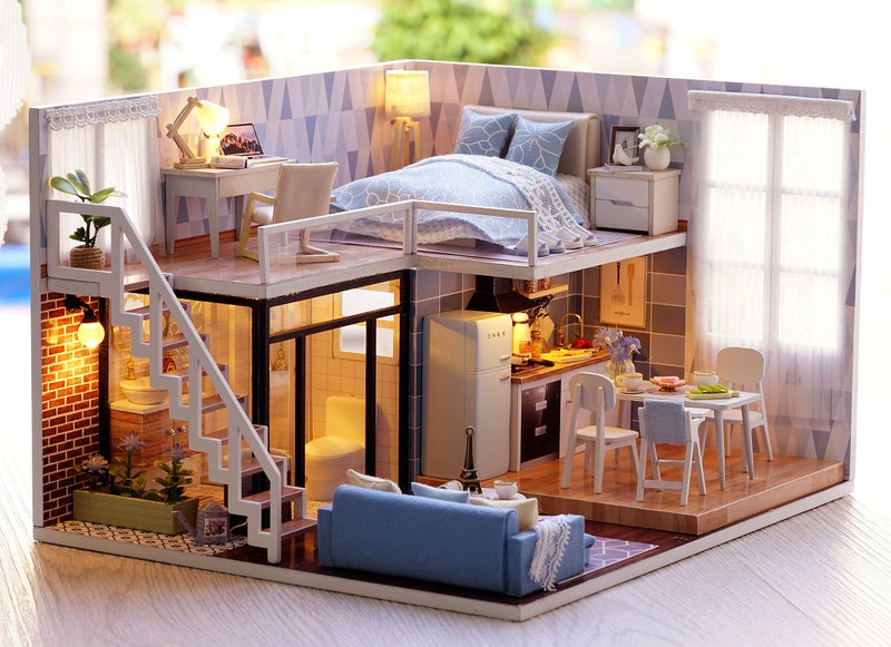 CUTEROOM DIY Miniature Dollhouse Kit with Furniture, Wooden Doll House Kit with LED Lights (L032) - Image 2