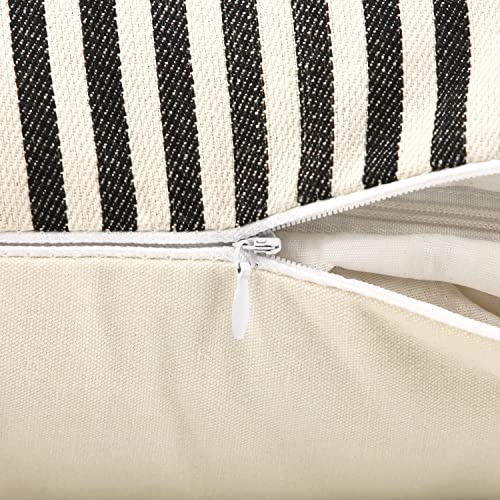 CYGNUS Set of 2 Farmhouse Decor Striped Patchwork Linen Throw Pillow Covers,Modern Brown Faux Leather Accent Pillow Covers 18x18 inch,Black - Image 3