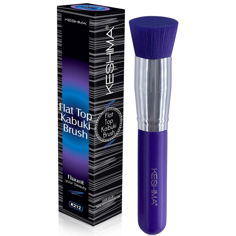 Keshima Foundation Brush Flat Top Kabuki  Premium Foundation Brush for Liquid Makeup Cream and Powder  Buffing Blending and Face Regular Size Neon Purple
