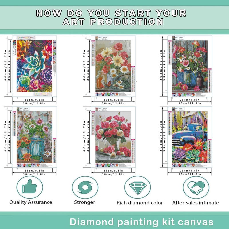 EWJRNSF 6 Pack 5D Diamond Painting Kits for Adults Beginners, Diamond Arts Kits Diamond Art Sets,Gem Painting Arts & Crafts Home Wall Decoration 11.8x15.7 Inches Flowers - Image 2