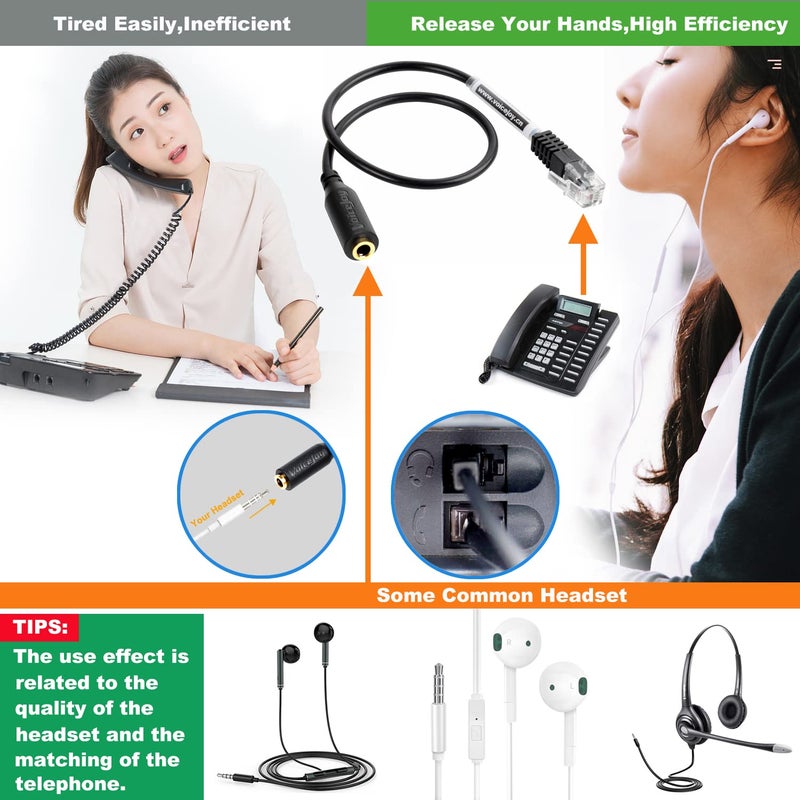 VoiceJoy كابل محول سماعة هاتف ذكي VoiceJoy 3.5mm إلى RJ9 - محول سماعة 3.5mm إلى هواتف المكتب IP - Image 5