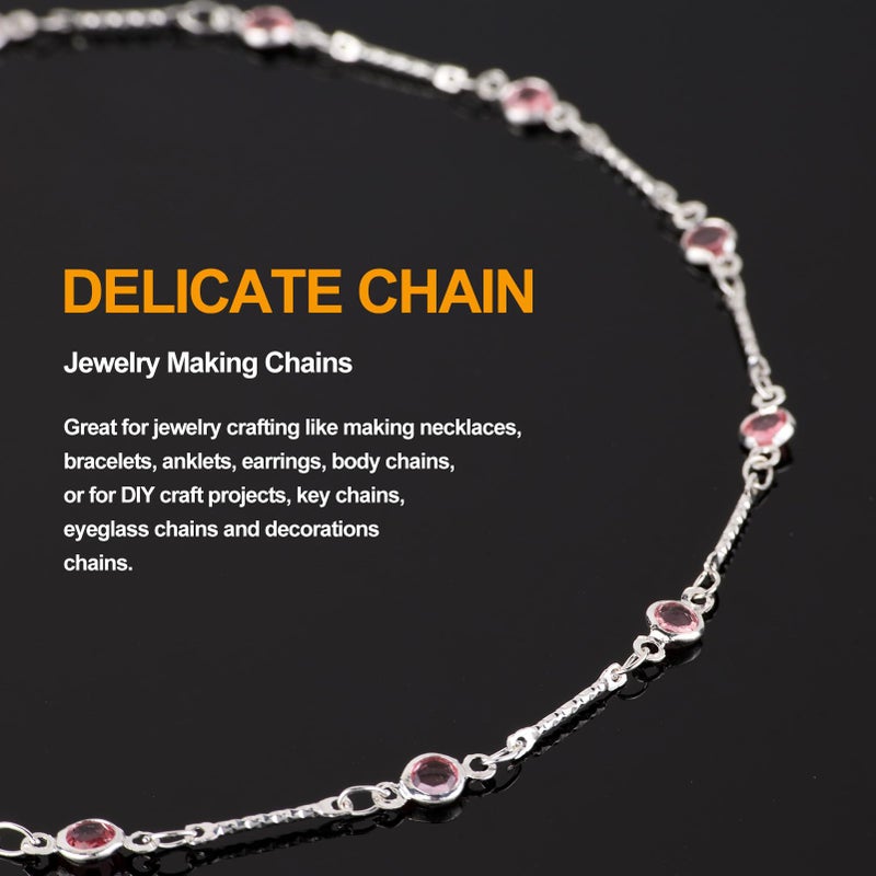 KYUNHOO 16.4 Feet Pink Rhinestone Bead Jewelry Chain Roll Stick Links Silver Chains for Jewelry Making with Connectors DIY Handcrafts - Image 4