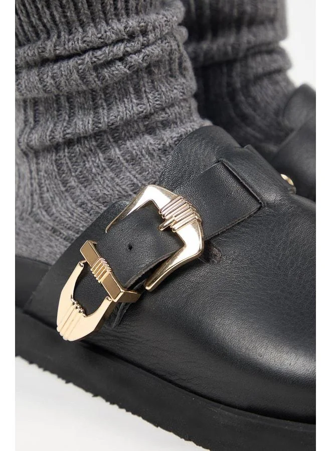 Manijero  (Sofia) Women's Genuine Leather Sabo Platform Black Slipper. for Women | Best Price UAE