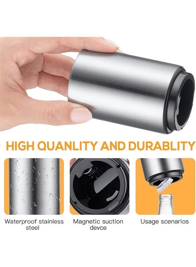 2-Piece Automatic Bottle Opener Set Silver， Premium Beer Bottle Opener, Automatic Stainless Steel Quick Pop the Top Can Openers by Magnet Catching No Damage Caps, Wine Accessory Push Down Off Magnetic Bartender Tool for Home Picnic Camping - Image 3