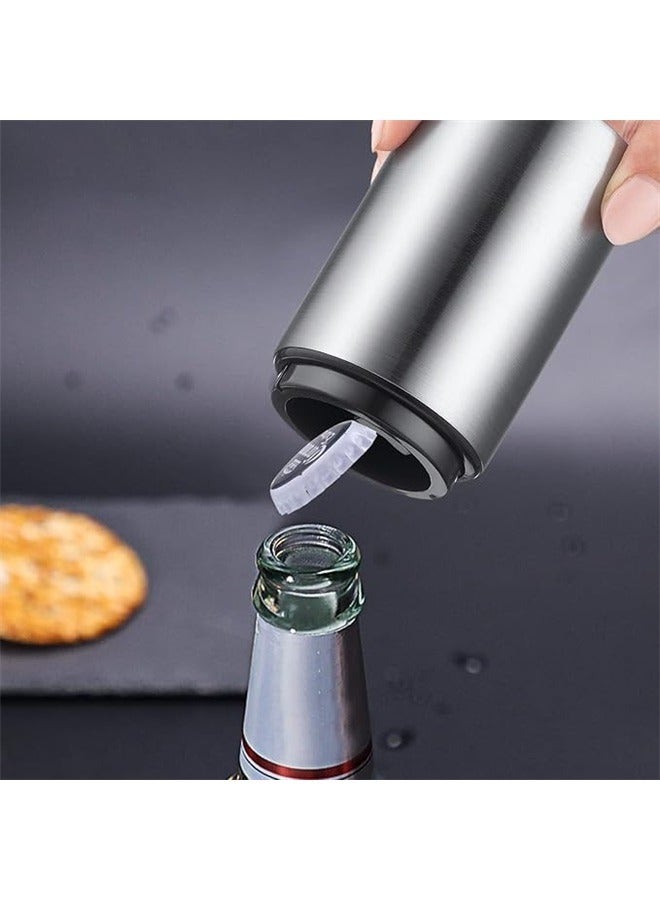 2-Piece Automatic Bottle Opener Set Silver， Premium Beer Bottle Opener, Automatic Stainless Steel Quick Pop the Top Can Openers by Magnet Catching No Damage Caps, Wine Accessory Push Down Off Magnetic Bartender Tool for Home Picnic Camping - Image 5