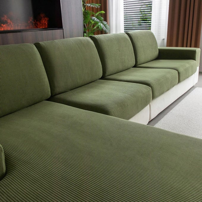 SECTIONAL COUCH COVERS WEAR RESISTANT STRETCH SOFA COVERS WASHABLE SOFT COUCH CUSHION COVERS ANTI SLIP FURNITURE PROTECTOR SOFA SLIPCOVERS FOR PETS4 PIECES 3 SEATERS1 CHAISE GREEN