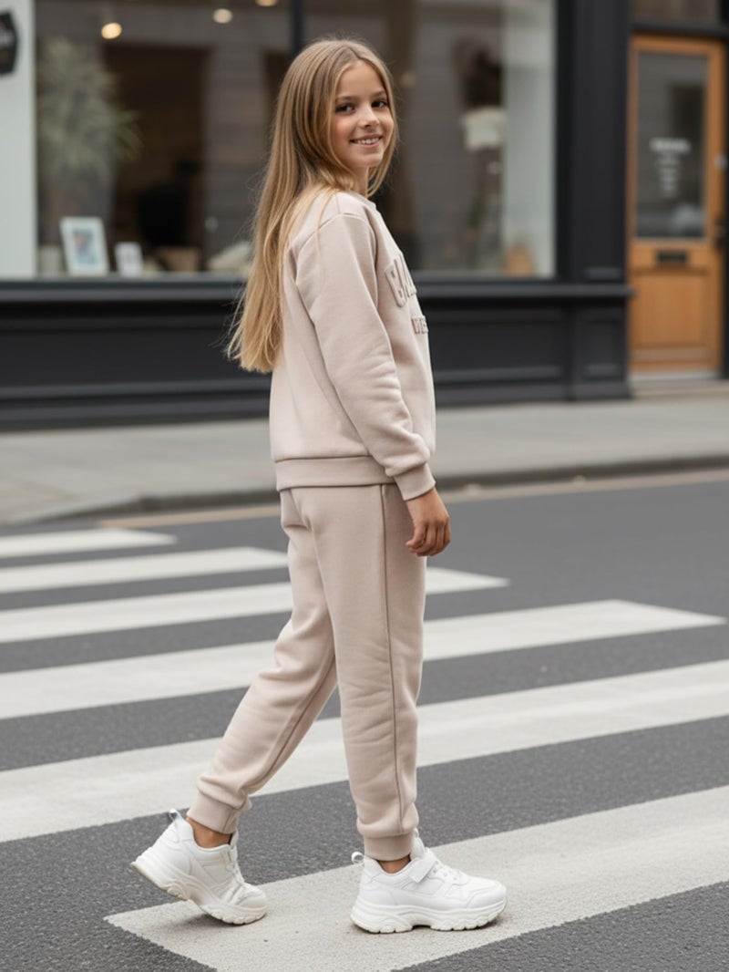 Yvowming 2 Piece Girls Clothes Outfits Sweatsuit Sets Oversized Sweatshirt and Baggy Sweatpant Fall Winter Clothing (US, Age, 10 Years, Apricot) - Image 3