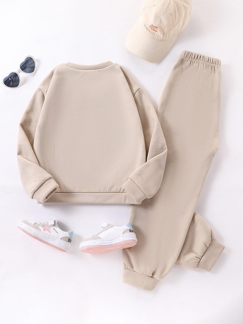 Yvowming 2 Piece Girls Clothes Outfits Sweatsuit Sets Oversized Sweatshirt and Baggy Sweatpant Fall Winter Clothing (US, Age, 10 Years, Apricot) - Image 5