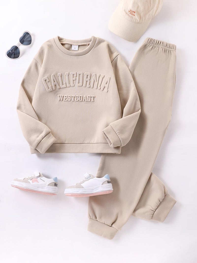 Yvowming 2 Piece Girls Clothes Outfits Sweatsuit Sets Oversized Sweatshirt and Baggy Sweatpant Fall Winter Clothing (US, Age, 10 Years, Apricot) - Image 4