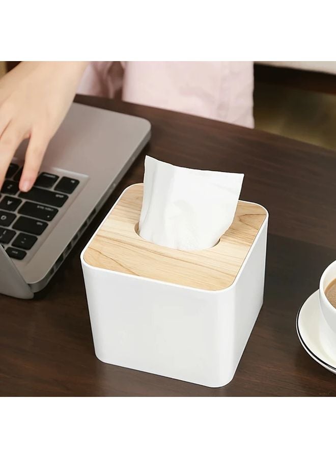 Black Modern Square Plastic Tissue Box Holder With Wooden Lid - Image 5