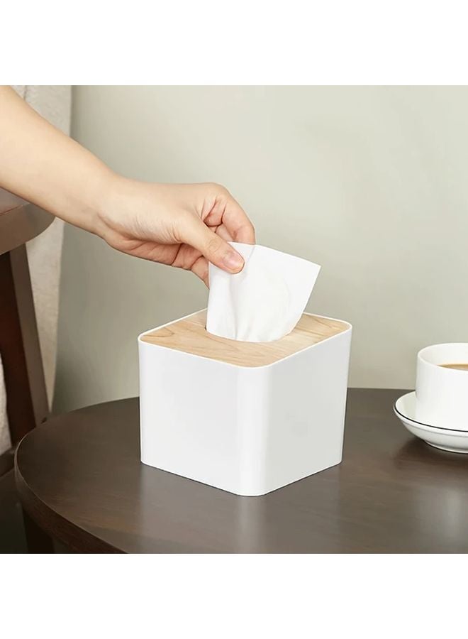 Black Modern Square Plastic Tissue Box Holder With Wooden Lid - Image 3