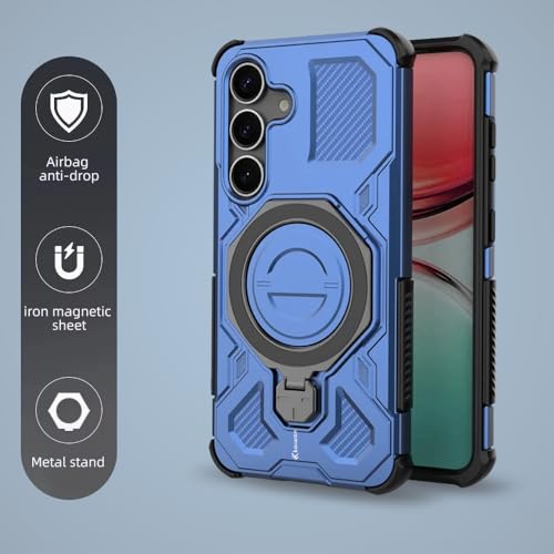 KARWAN Tough Shockproof Armor Back Case Cover Compatible with Samsung S25 FE with 360 Degree Rotation Magnetic Attraction Ring, Holder Heavy Duty Rugged Cover with MagEaze Wireless Charging (Blue) - Image 2