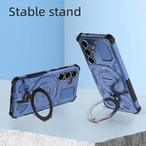 KARWAN Tough Shockproof Armor Back Case Cover Compatible with Samsung S25 FE with 360 Degree Rotation Magnetic Attraction Ring, Holder Heavy Duty Rugged Cover with MagEaze Wireless Charging (Blue) - Image 3