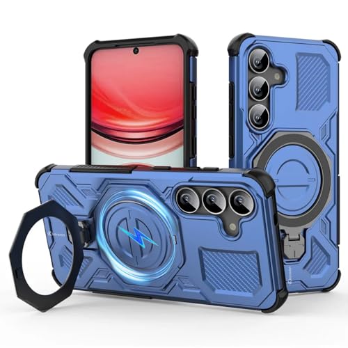 KARWAN Tough Shockproof Armor Back Case Cover Compatible with Samsung S25 FE with 360 Degree Rotation Magnetic Attraction Ring, Holder Heavy Duty Rugged Cover with MagEaze Wireless Charging (Blue) - Image 1