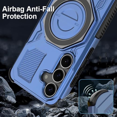 KARWAN Tough Shockproof Armor Back Case Cover Compatible with Samsung S25 FE with 360 Degree Rotation Magnetic Attraction Ring, Holder Heavy Duty Rugged Cover with MagEaze Wireless Charging (Blue) - Image 5