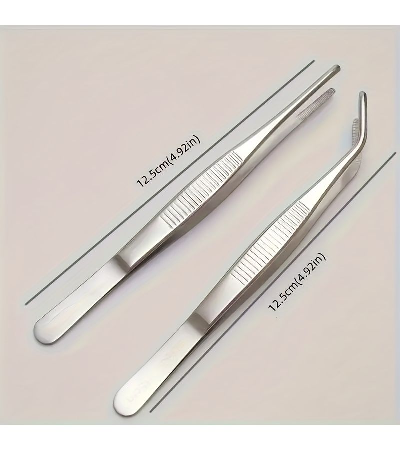 Precision Stainless Steel Tweezers Set 4 Pieces 2 Straight 2 Elbows - Image 3